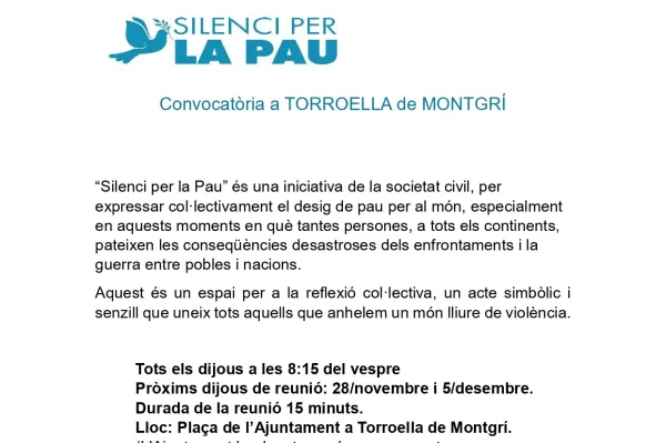 Silenci per la pau convocatòria Torroella de Montgrí Silenci per la pau convocatòria Torroella de Montgrí