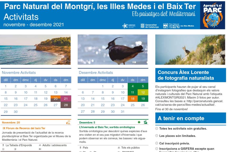 Apropa't al parc novembre i desembre Apropa't al parc novembre i desembre
