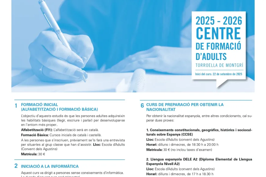 Cursos Escola d'Adults Torroella de Montgrí curs 2025-2026 Cursos Escola d'Adults Torroella de Montgrí curs 2025-2026