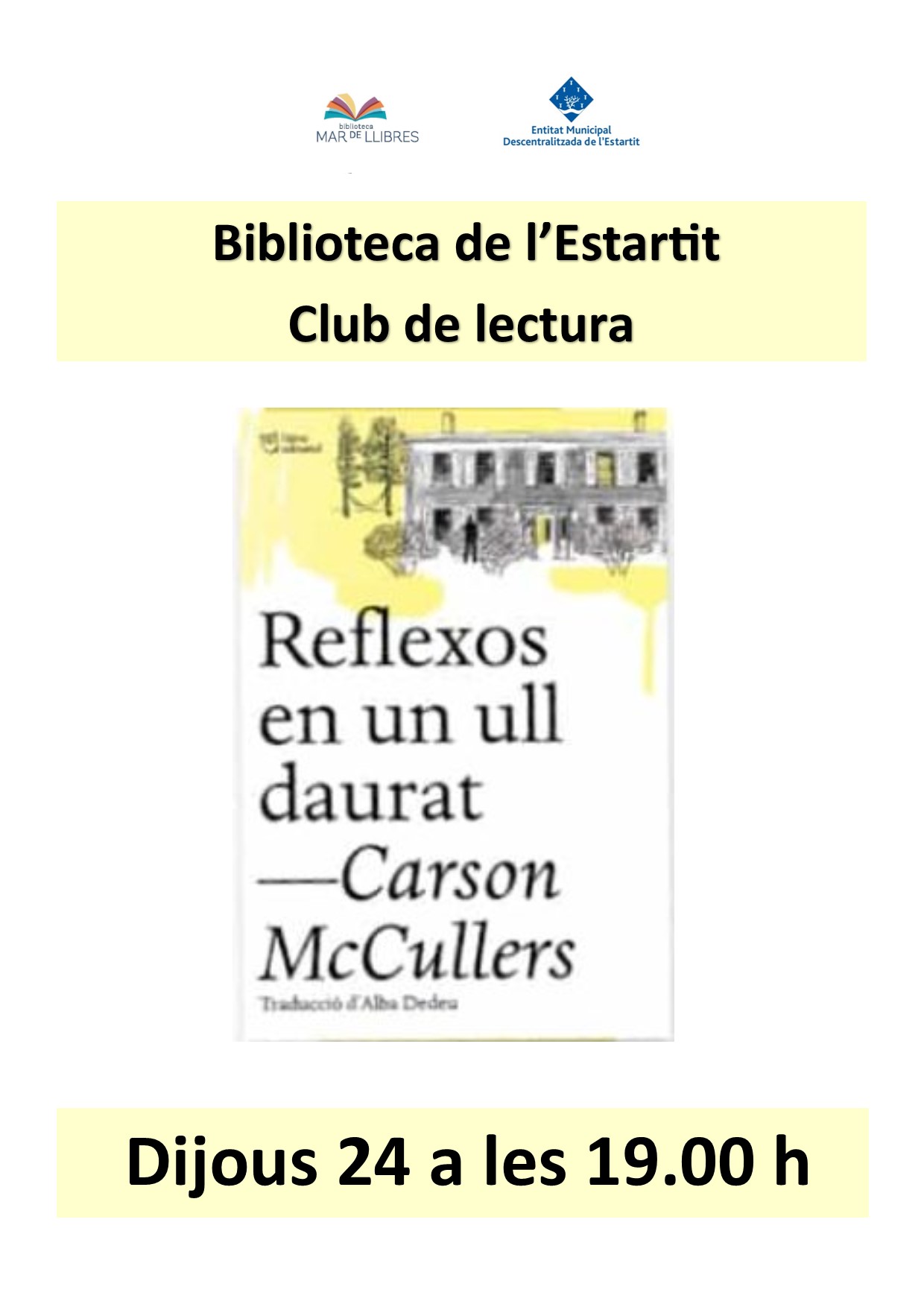 Cartell club de lectura 'reflexos en un ull daurat'