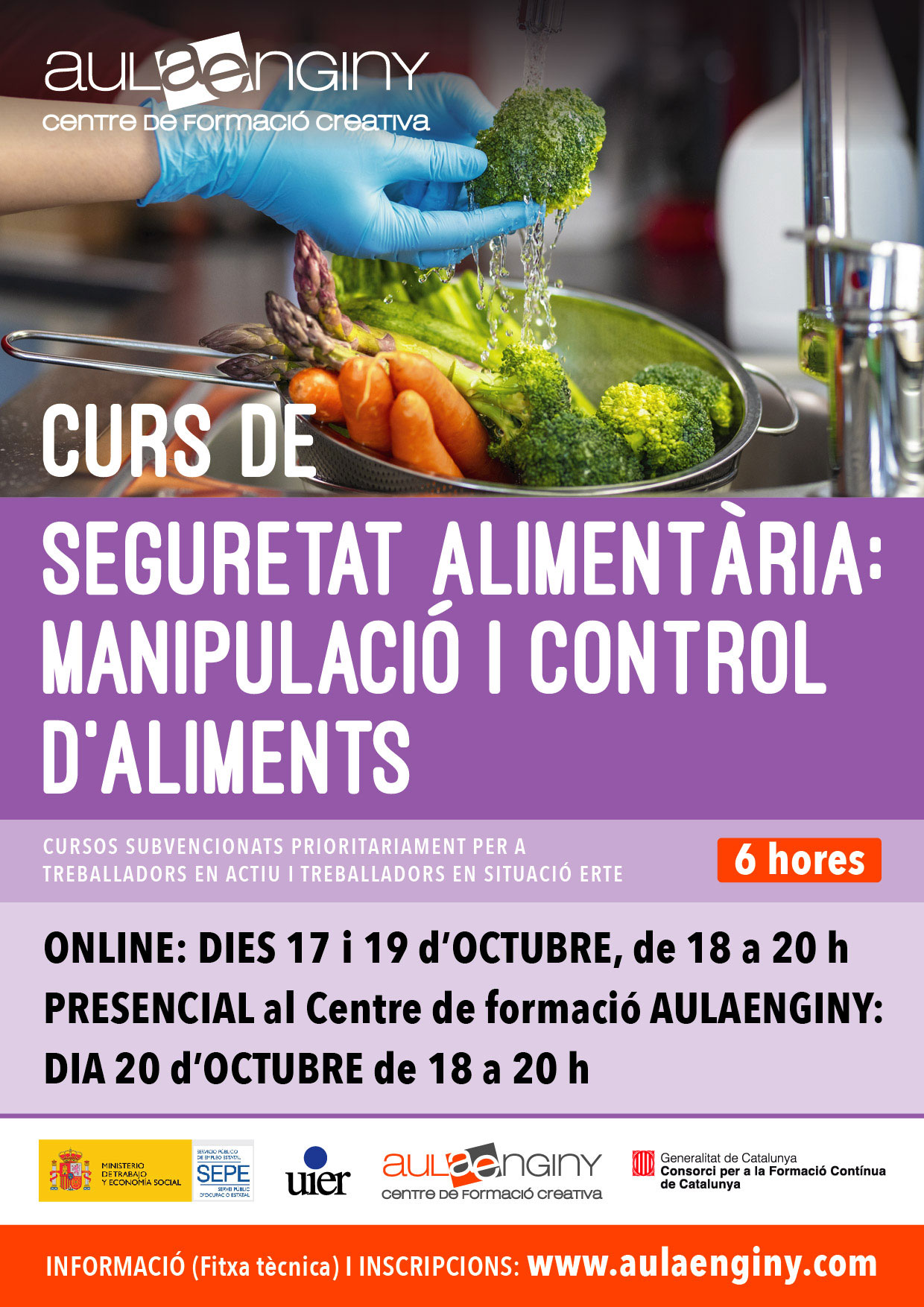 Cartell curs de seguretat alimentària, manipulació i control d'aliments