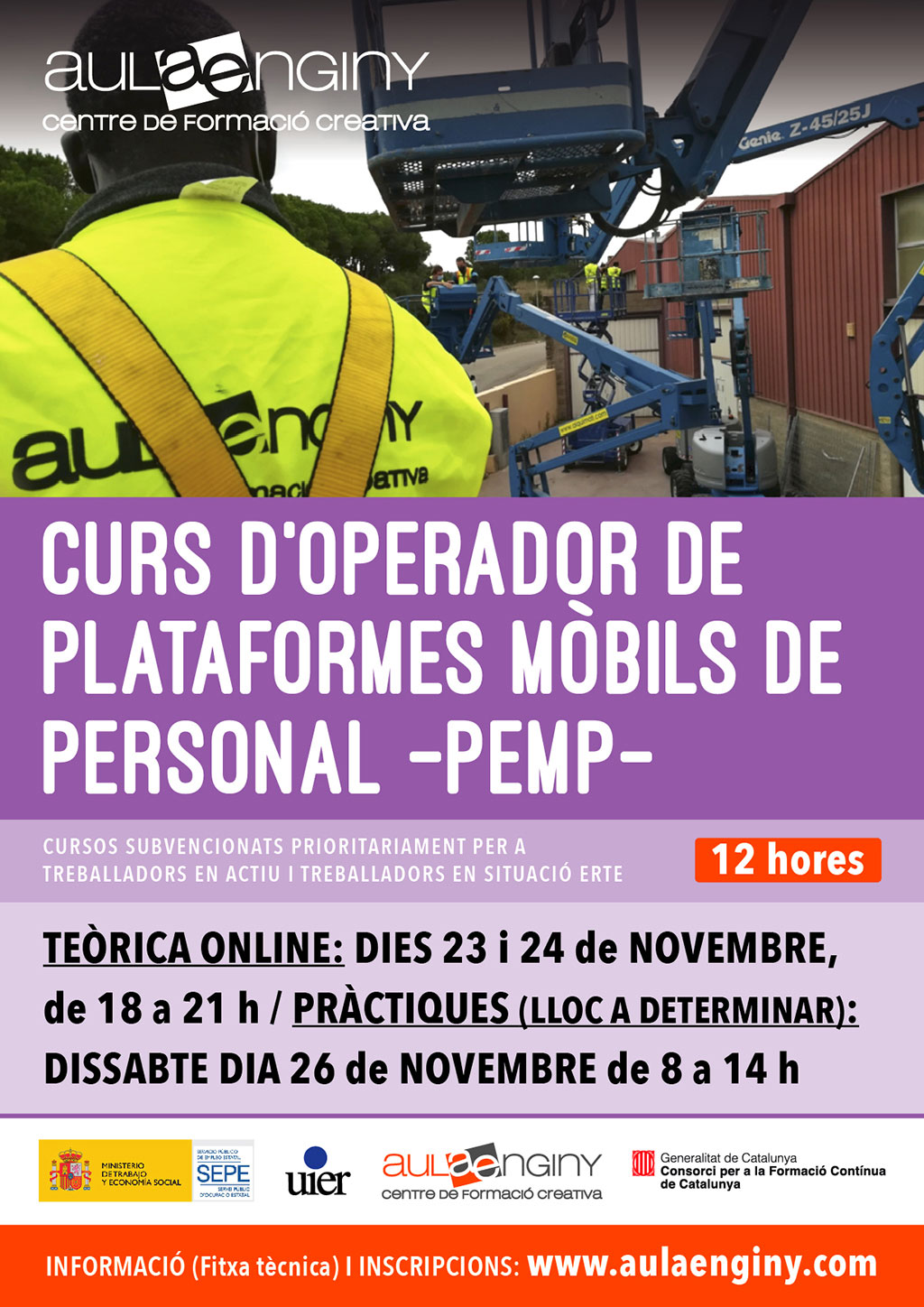 Cartell curs de plataformes elevadores mòbils de personal PEMP