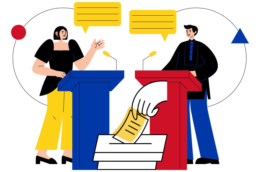 Infografia de dos alcaldables argumentant en dos faristols