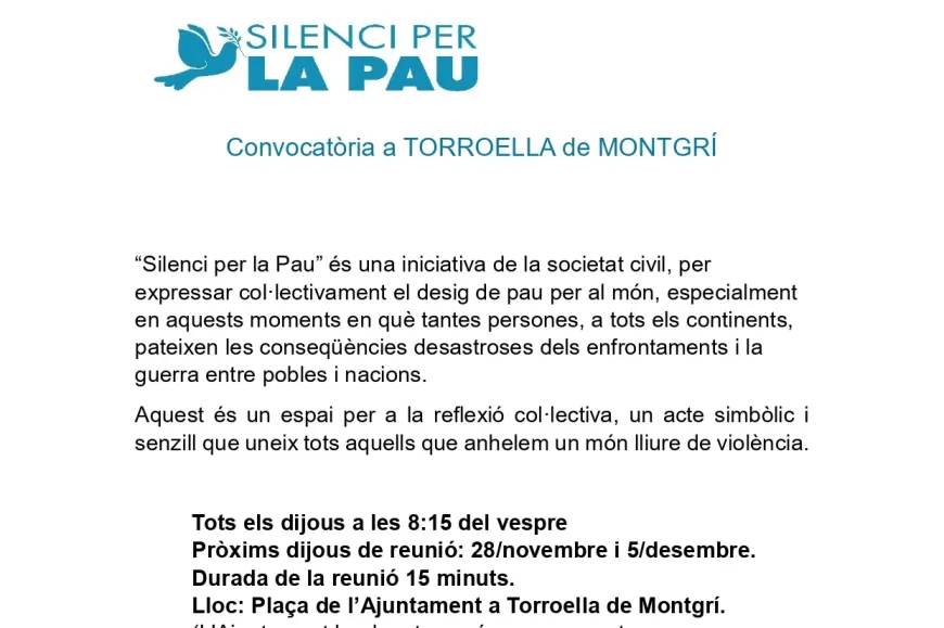 Silenci per la pau convocatòria Torroella de Montgrí Silenci per la pau convocatòria Torroella de Montgrí